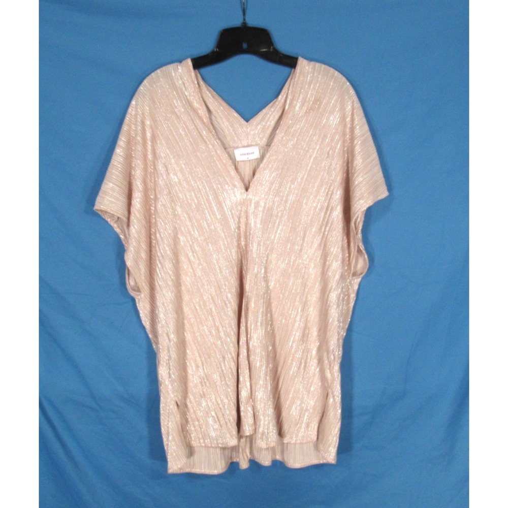 ADRIENNE Shiny Soft Pink GEORGETTE Pleated DEEP V-NECK Pullover BLOUSE/TOP Sz M